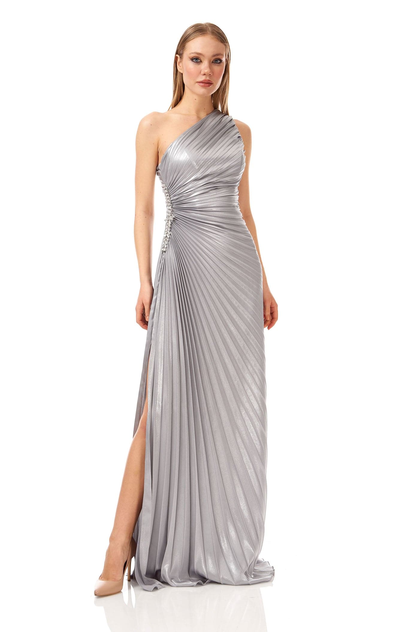 formal silver dress